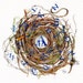 watercolor painting original nest alphabet pencil