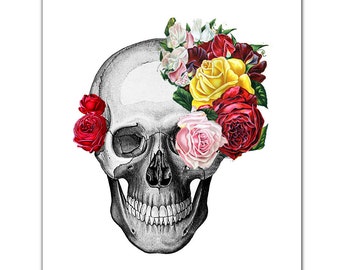 Vintage Skull and Roses - ART Print 8 x 10"