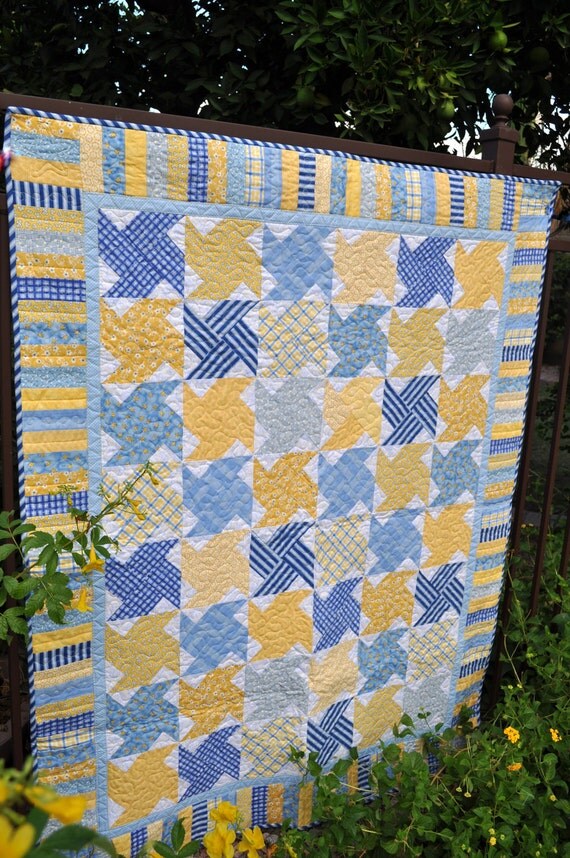 Yellow and Blue Pinwheel Quilt
