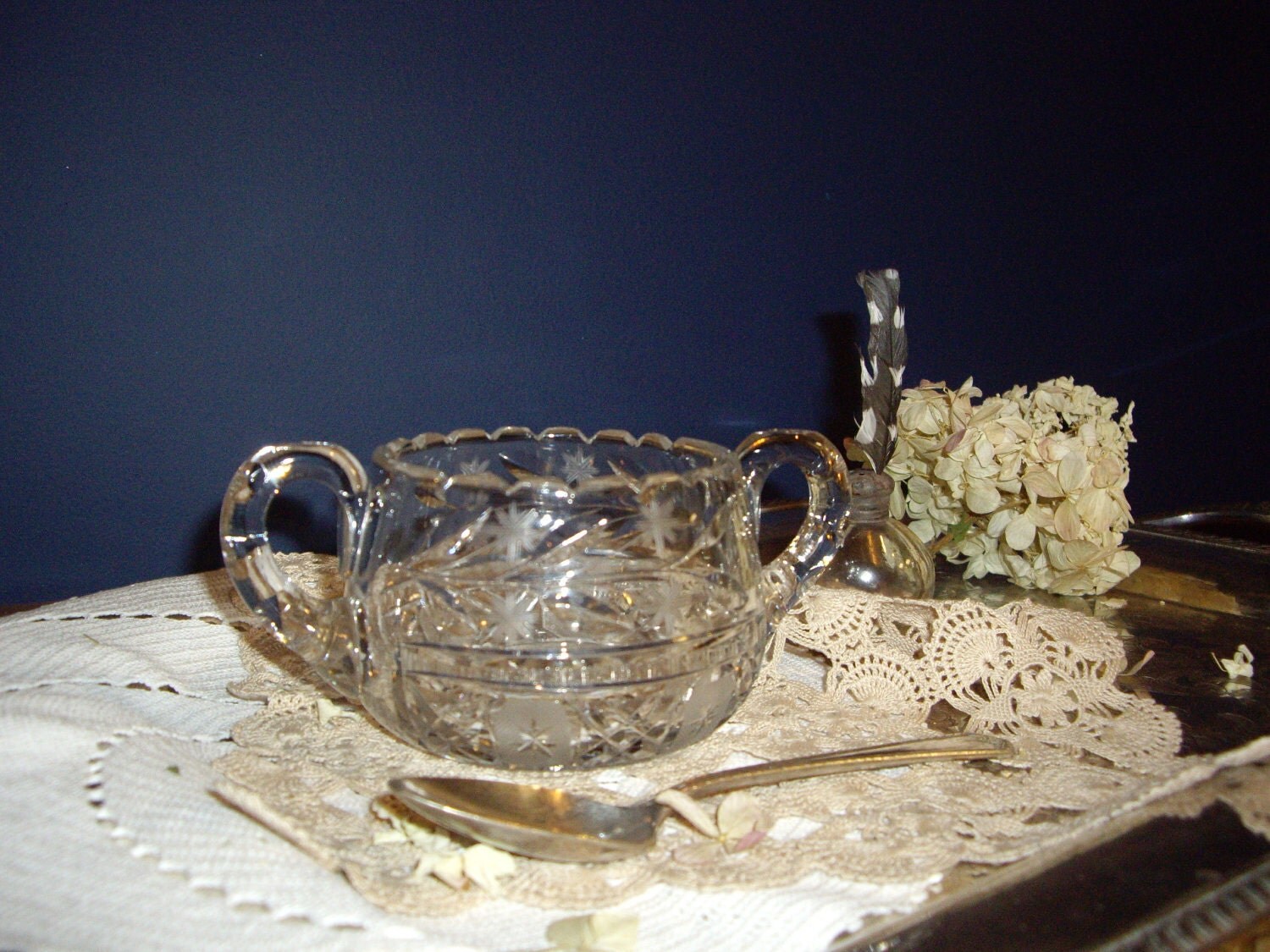 Antique Crystal Sugar Bowl EAPG and Cut