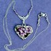 Broken China Jewelry, China Heart Pendant Necklace, Violets China, Sterling Silver Chain, Sterling Silver Filigree Connector