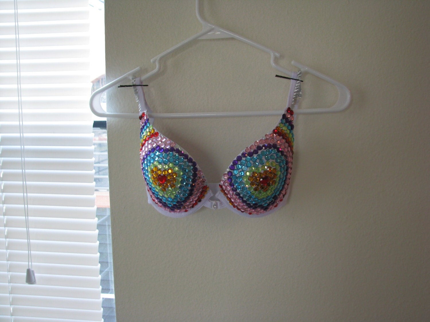 Rainbow Rhinestone Bra with heart nips // YOU by NeonWonderland