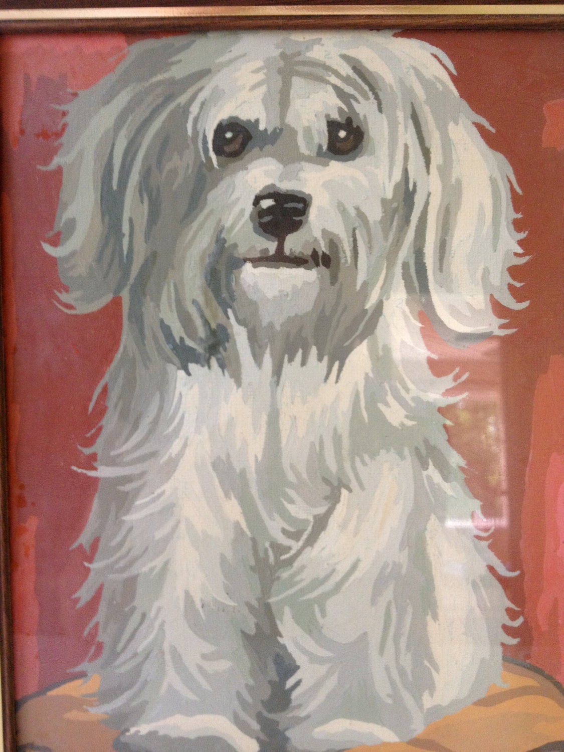 Vintage Framed Paint by Number Dog Portrait by