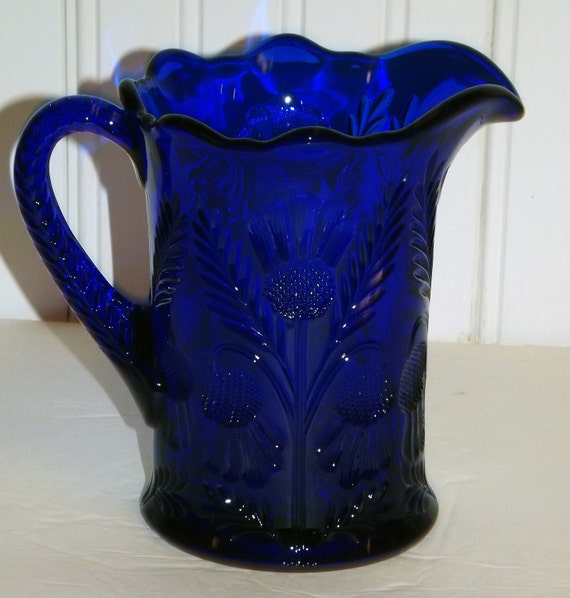 Vintage Blue Glass Cobalt Blue Mosser Glass Pitcher In The 1422