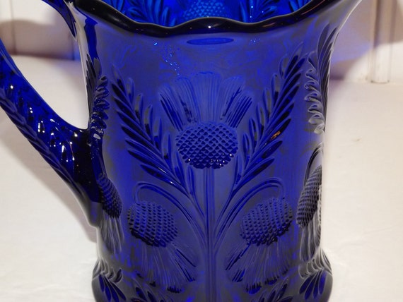 Vintage Blue Glass Cobalt Blue Mosser Glass Pitcher In The 7445