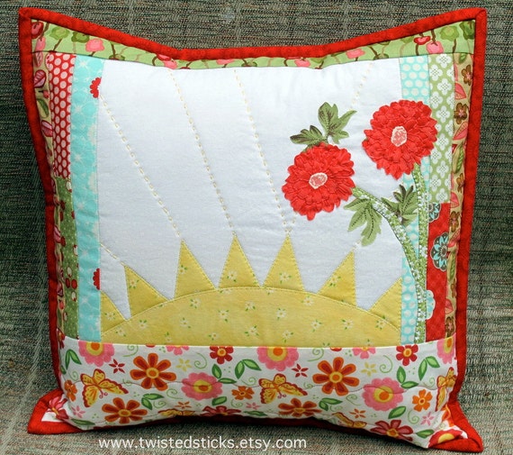 Flower throw pillow Appliqued throw pillow home by twistedsticks