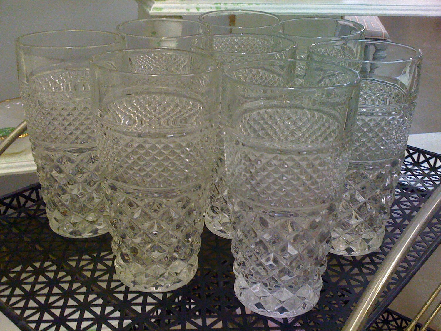 8vintage pressed glass drinking glasses/ cut glasses by Pinktique