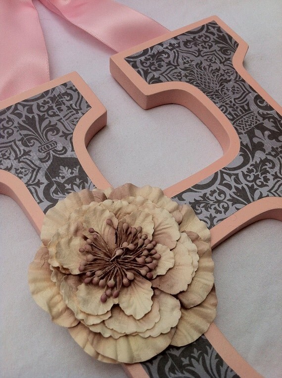 Items similar to Wood Letters Pink and Gray Damask on Etsy