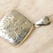 vintage 1970s / sterling silver diamond shaped locket // ETCHED