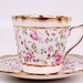 Vintage Rosina Teacup Pink Rose Tea Cup and Saucer Made in England Brushed Gold Bone China