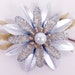 Vintage Enamel Flower Brooch Pin Glitter Silvertone Pearl Center Daisy Baby Blue Green 60s Costume Jewelry