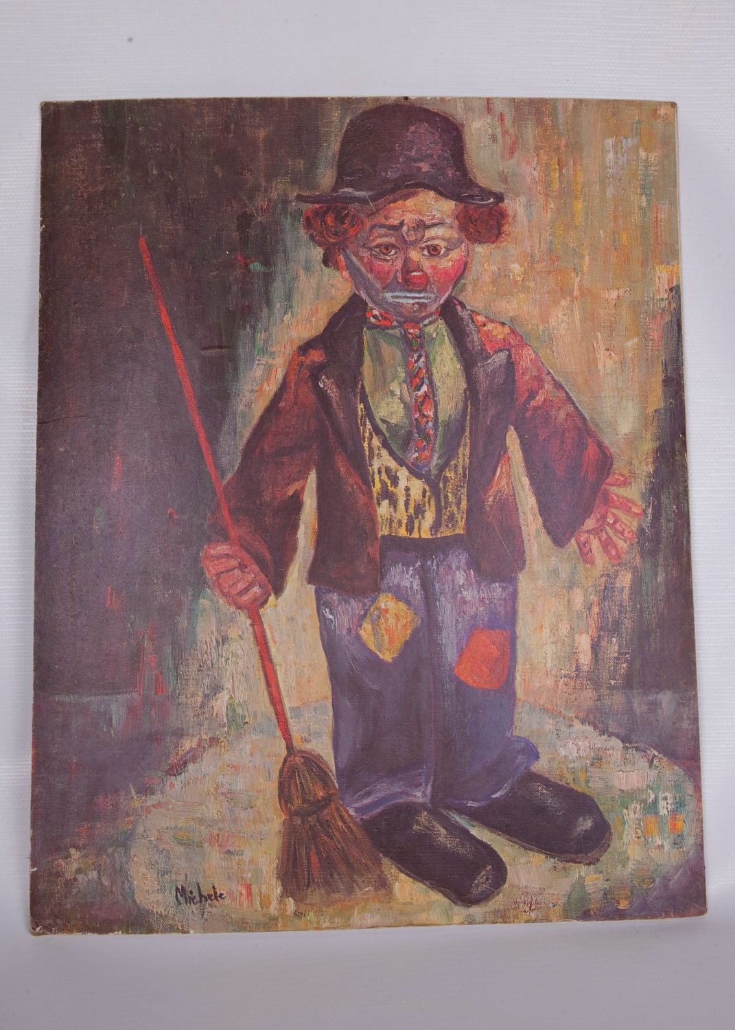 Vintage Clown Painting By Michele Clown Print Clown With Broom   Il Fullxfull.272487525 