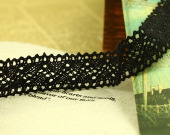One Yard Lace Trims 22mm Width,Embroidery Crochet,Black Color, Scalloped,Cotton(YL45)