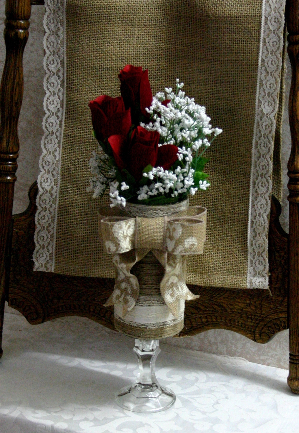 Burlap wedding table centerpiece Burlap wedding by Bannerbanquet