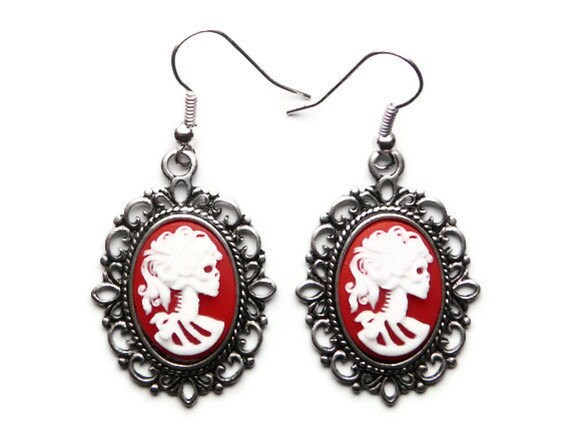 Day Of the Dead Earrings Skeleton Cameo Earrings by missbohemia