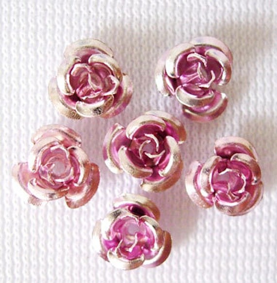 50 Metal Flower Beads 6mm Aluminum Light Pink Rose Findings