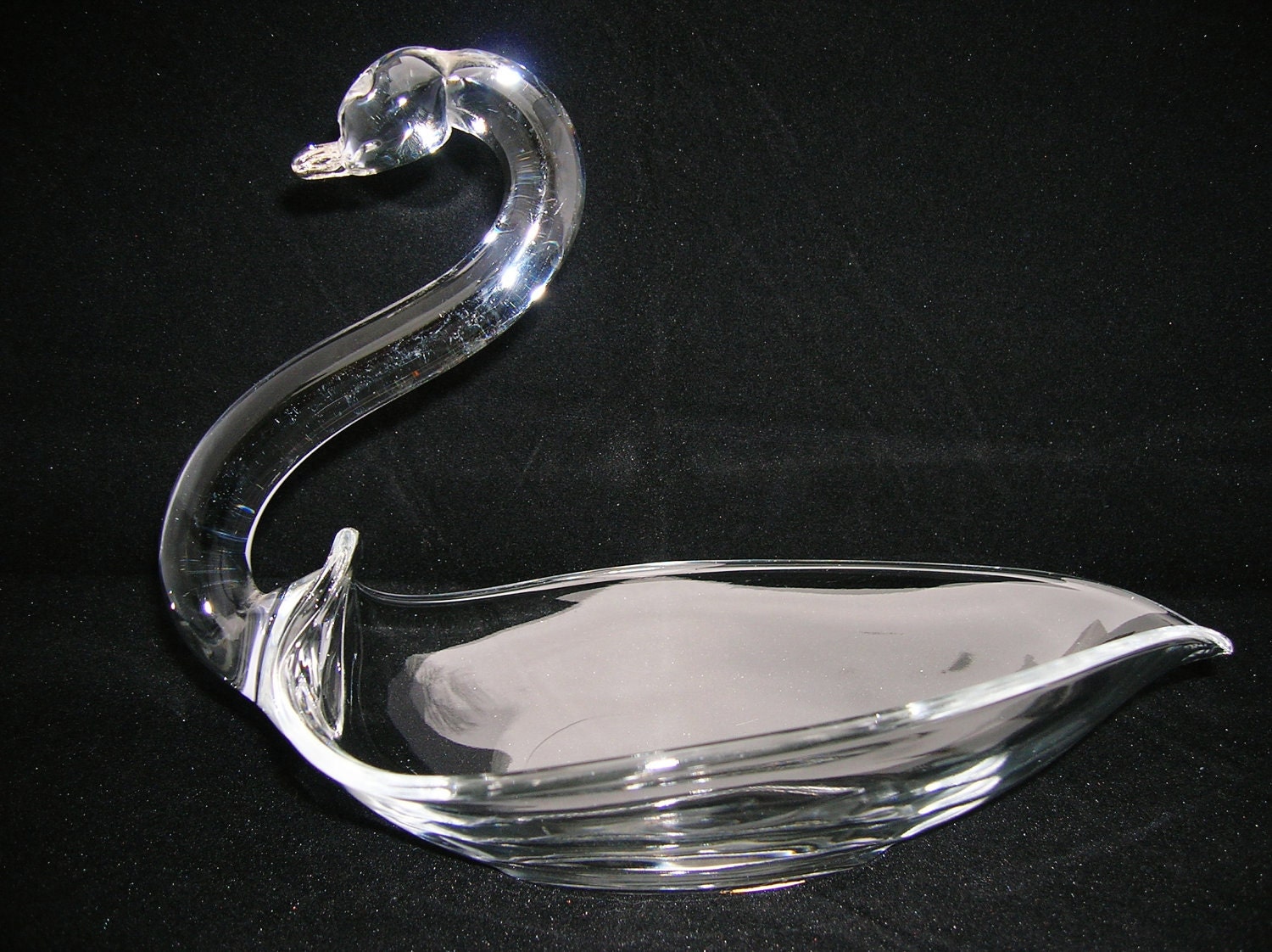 Clear Glass Swan Candy Dish Trinket Bowl