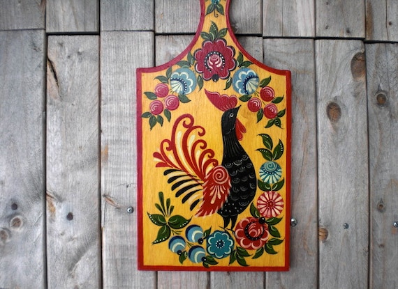 Tole painted folk art. Kitchen wall decor. Rustic folk style