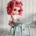 Seafoam Teal Tea Table and chair set - Jack and Jill custom Teal Handmade Blythe 1/6 scale doll chair and table