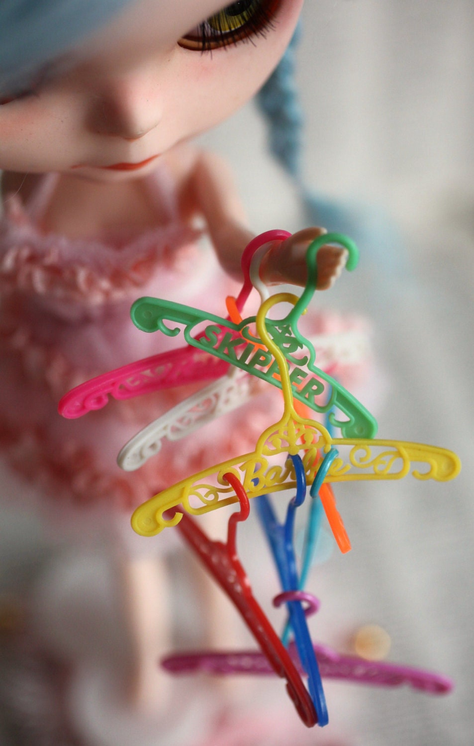 Lot of 9 Vintage Barbie Doll Clothes Hangers in every color