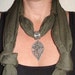 Jewelry Scarf with Filigree Leaf and Cross Pendant
