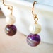 Amethyst Pearl Earrings Gold Wire Wrap February Birthstone wedding earrings