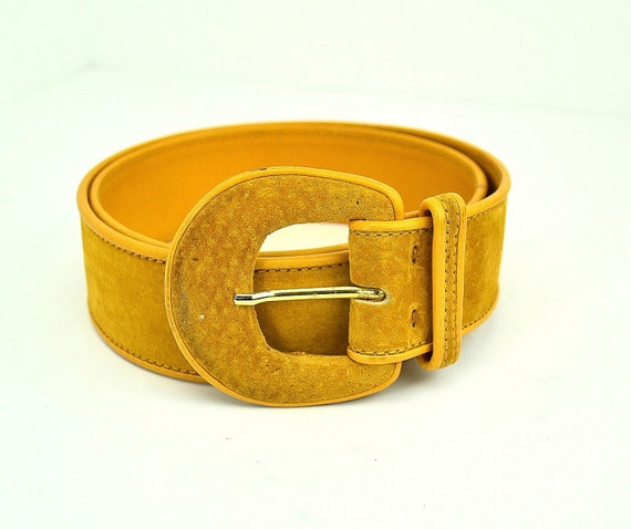 Vintage Gucci Belt Mustard Yellow Suede Leather by BrooklynFrock