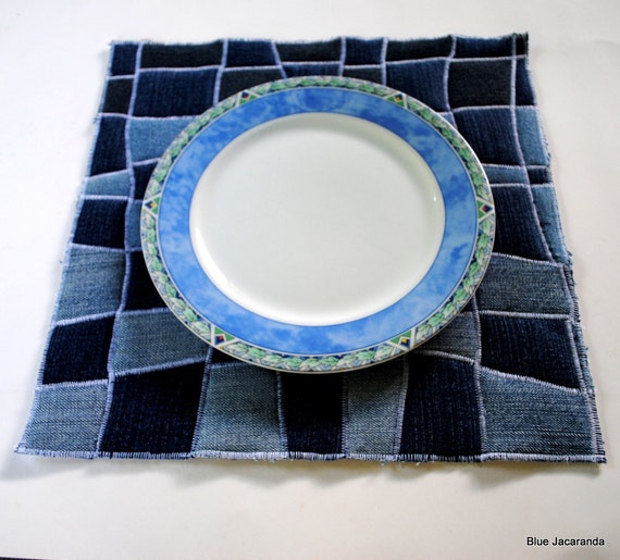 RESERVED FOR LAURA Blue Woven Placemat Upcycled Denim