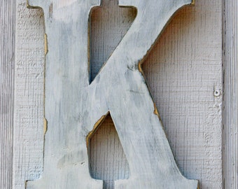 Rustic Wooden Letters K Distressed Painted White,12" Tall Click here for more selections