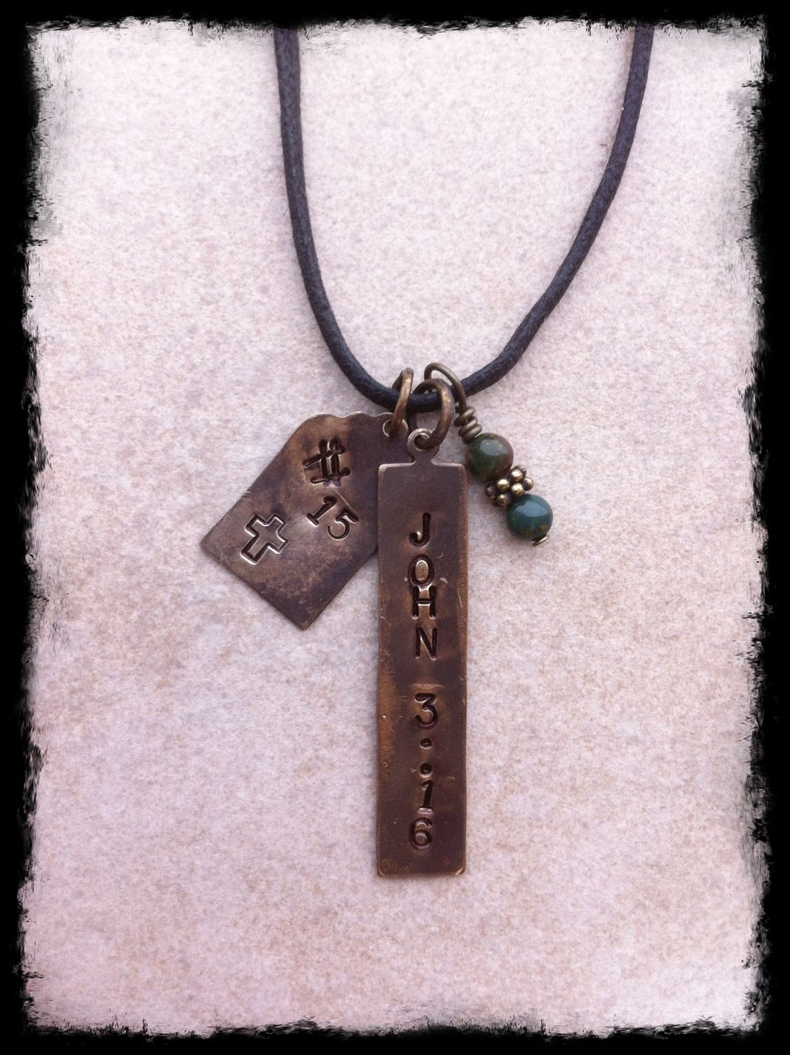 Mens or Unisex Hand Stamped Brass Tag Necklace With John 3:16