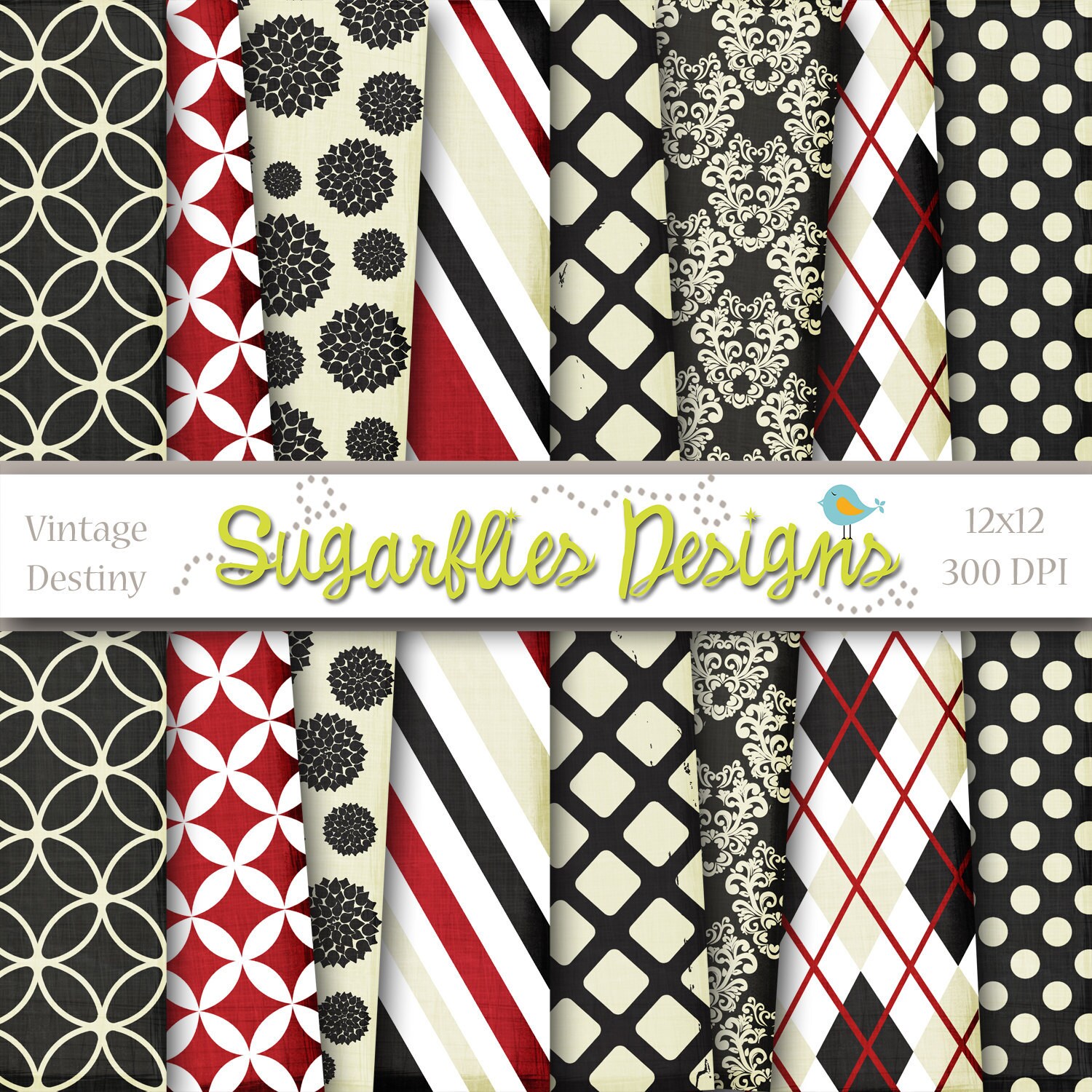 Black Digital Scrapbook Paper Packs VINTAGE DESTINY from