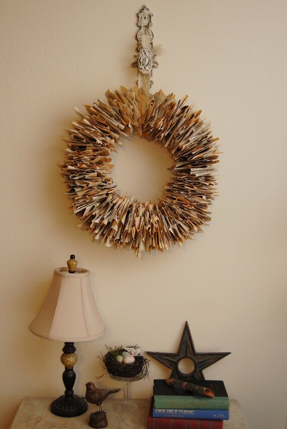 Items similar to Vintage Upcycled Dictionary Wreath Folded Pages on Etsy