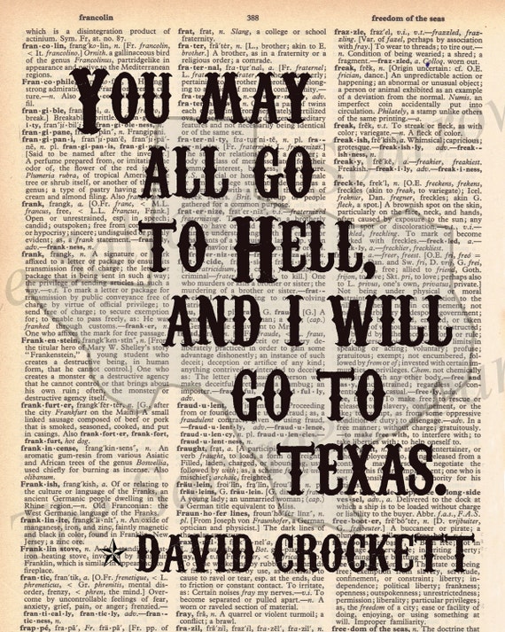 Items similar to Vintage Dictionary "I will go to Texas" Print - David