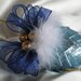 Handcrafted christmas ornaments ribbon pinecone ornament trimmed with blue wired ribbon and feather and beads