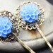 Anitque Brass Hairpins with Blue Colored Flower