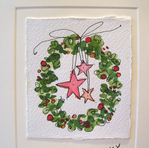 Christmas Watercolor Card Good Wreath Original