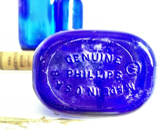 Genuine Phillips Milk of Magnesia Cobalt Medicine Bottle - Circa 1930's-1950's - Set of Three