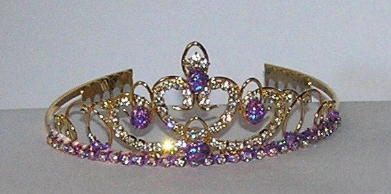purple cabochon Gold plated tiara with combs by rankaswedding