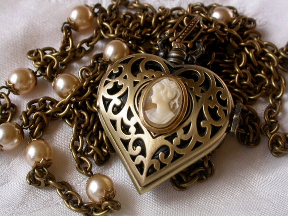 Heart Pocket Watch Necklace Cameo Pocket Watch Pendant Victorian Pocket Watch Vintage Style Locket Women Pocket Watch Victorian Jewelry by LeBoudoirNoir steampunk buy now online