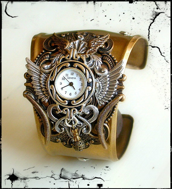 Men Women Steampunk Watch Gothic Watch for Men Women in Silver and Brass Unique Women Watch Steampunk Cuff Watch Game of Thrones Jewelry by LeBoudoirNoir steampunk buy now online