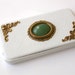 White Leather Flip Case for iPhone 4 and 4s - Deep Green Aventurine Gemstone - Vintage iPhone Case
