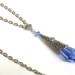 Sapphire Teardrop Pendant Necklace - Victorian Gothic Jewelry - Sterling Silver Plated Brass and Swarovski Crystals