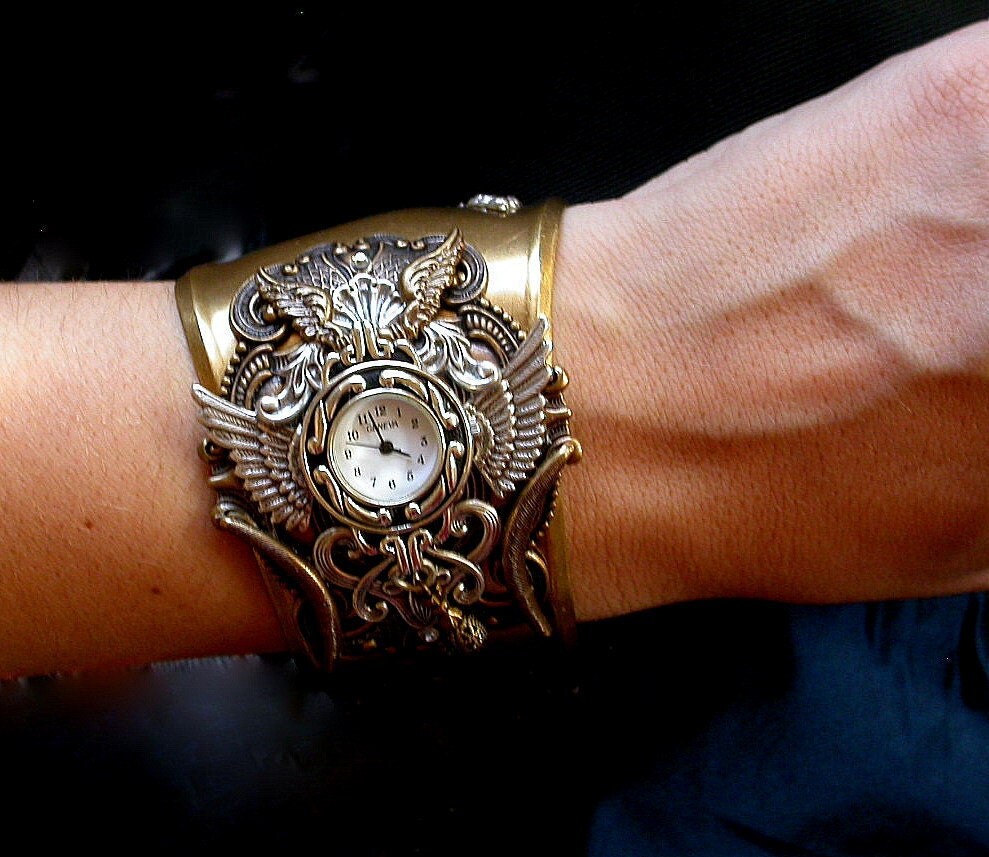 Gothic Steampunk Watch in Silver and Brass Men by LeBoudoirNoir