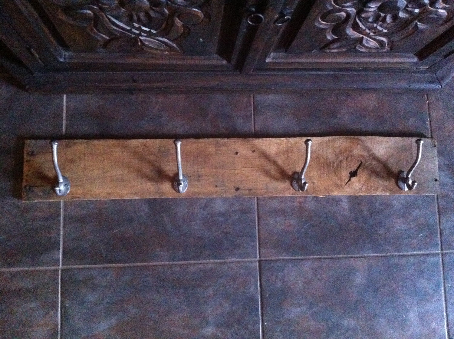 Reclaimed wood pot rack coat hanger entryway hooks key
