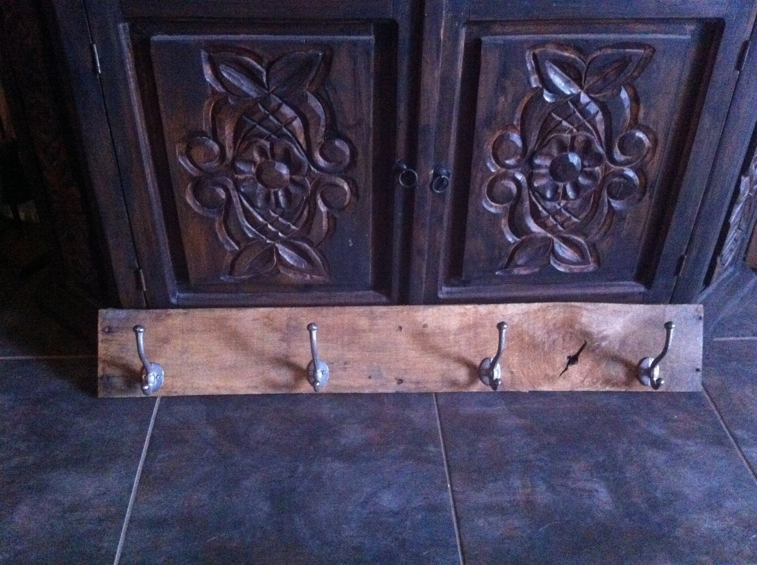 Reclaimed wood pot rack coat hanger entryway hooks key