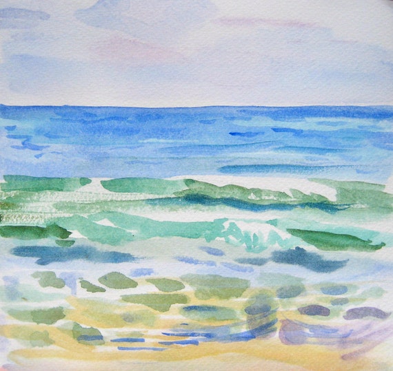 Beach Decor Gentle Waves Original Painting on by PithAndRootStudio