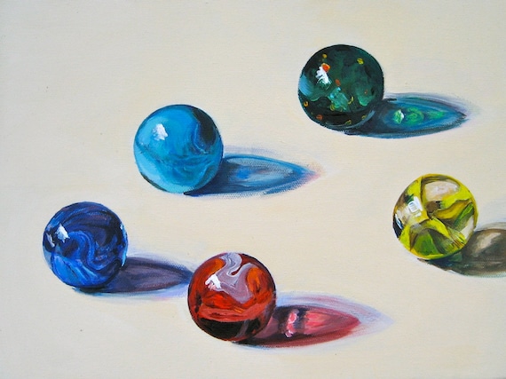 Marble Art Original Painting Colorful Glass Marbles Mid