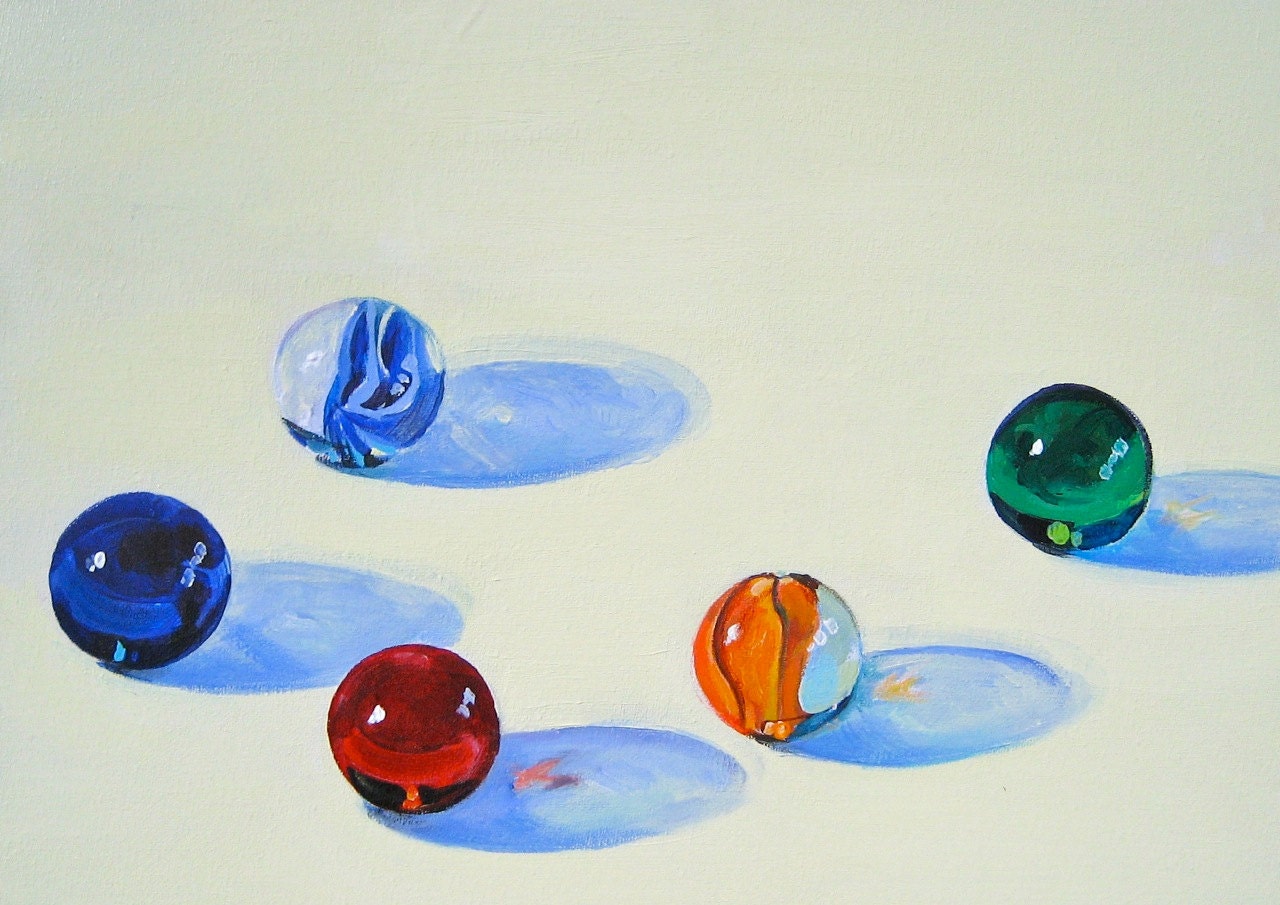 Marble Art Original Painting of Glass Marbles Acrylic on
