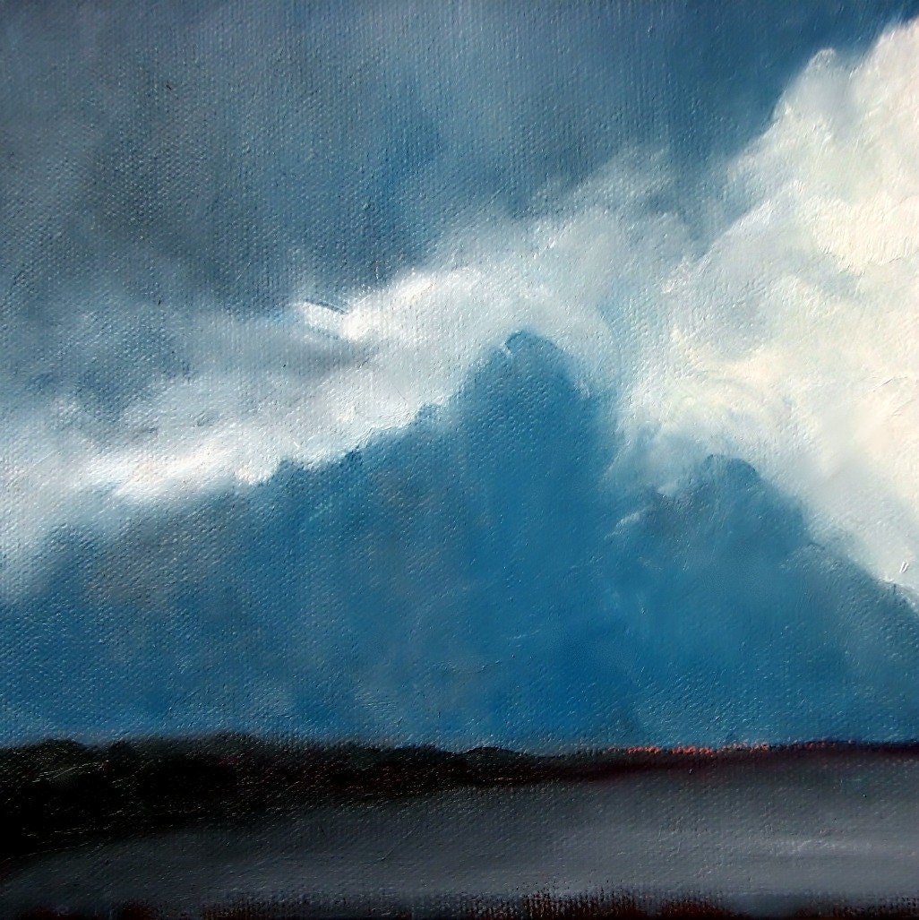 Lakeside cloud original oil painting thunderstorm clouds