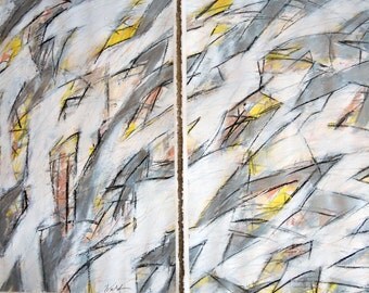 4-23-12 set of two (abstract, yellow, white, yellow, silver, black)